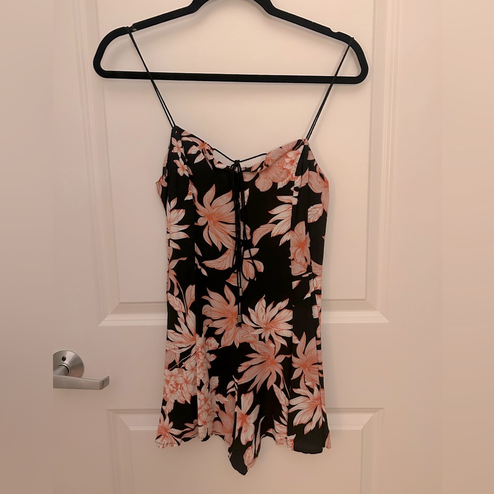 LF - Rumor Boutique Black and Orange Floral Romper, Small